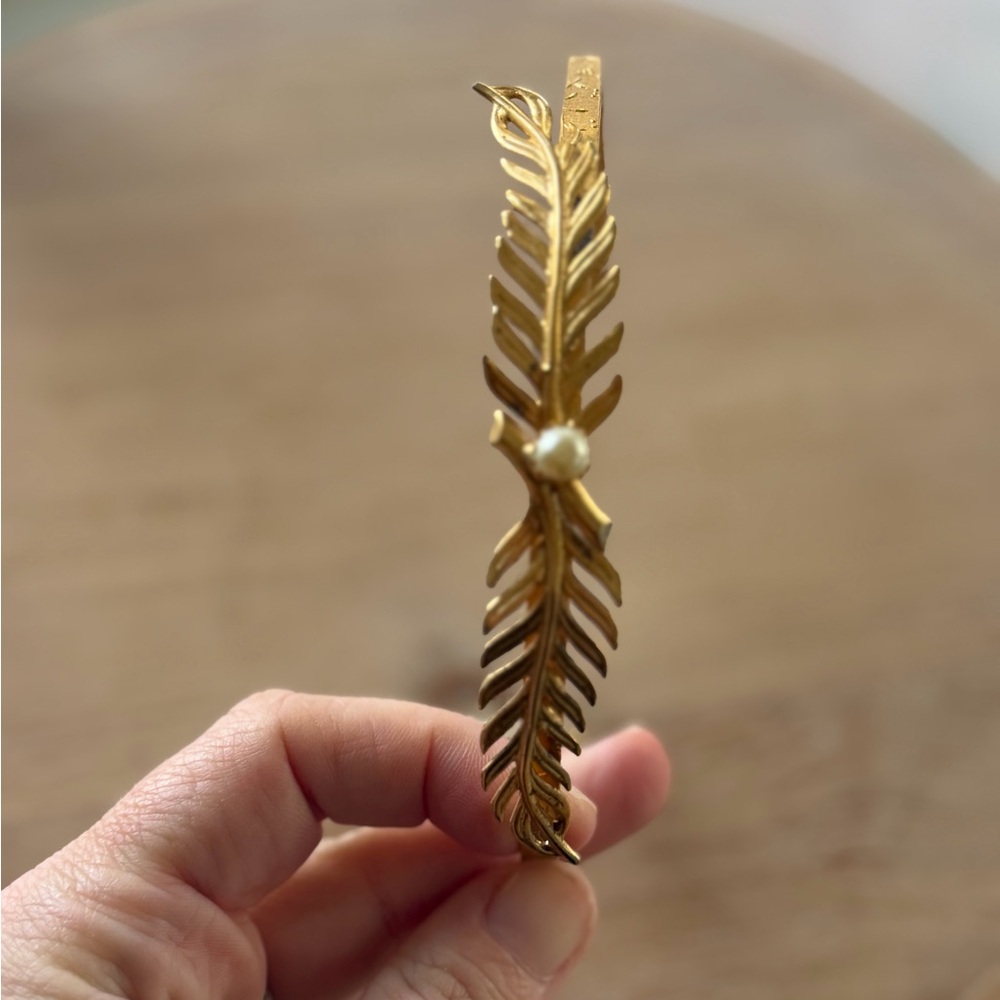Vintage Gold Leaf Headband w Pearl Grecian Fifties Hair Accessory Jewelry Pretty - Picture 4 of 11